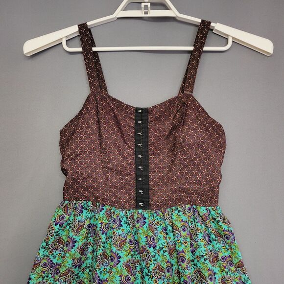 Band Of Gypsies Halter Dress Womens Small Brown Green Paisley Pockets Wide Strap - Picture 2 of 14